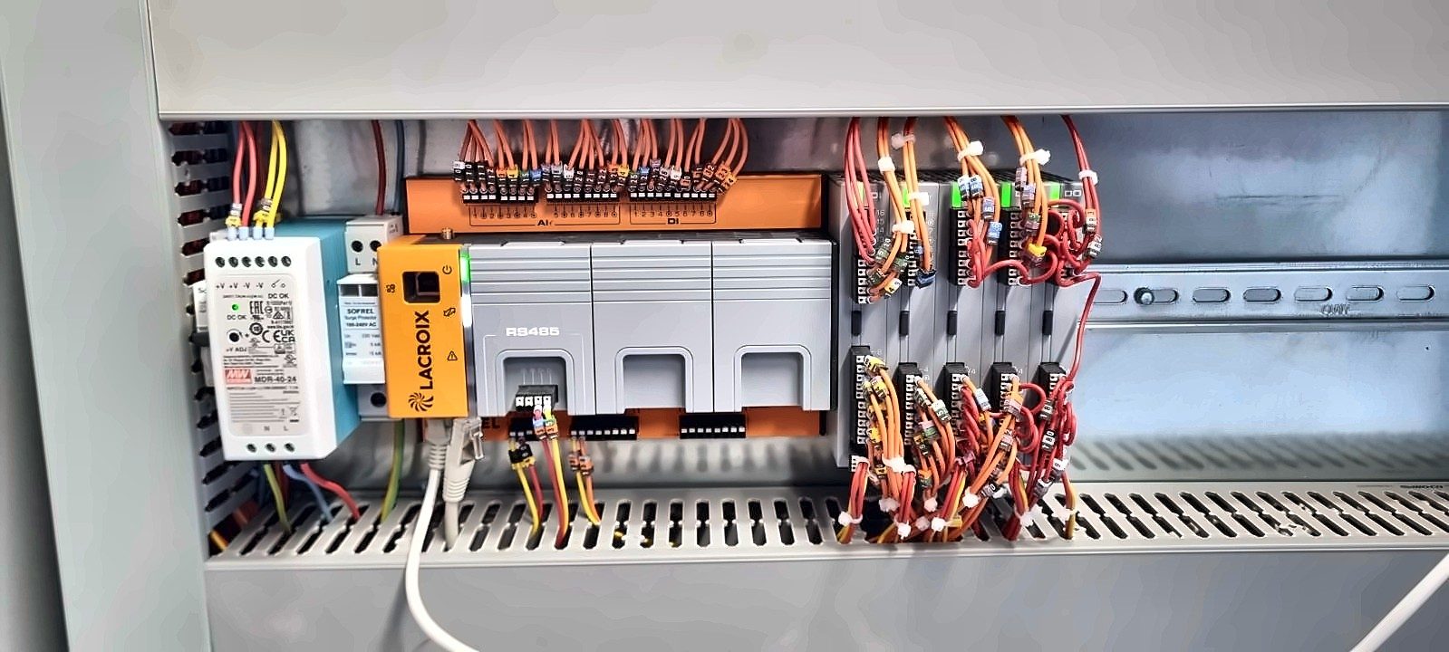 Poste de télégestion SOFREL et modules d’entrées-sorties câblés et repérés